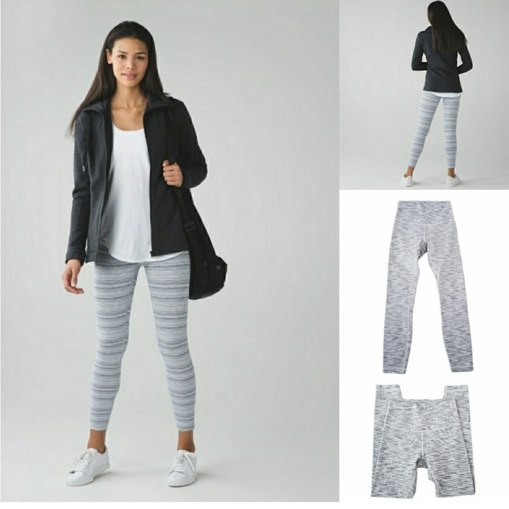Lululemon High Times Cyber Stripe Silver Fox Luxe Leggings 25” Size 10